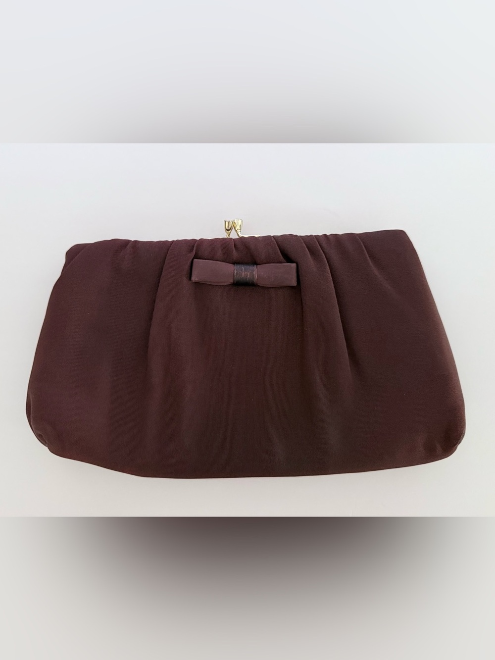 Vintage HL USA Chocolate Brown Satin Evening Bag Clutch Chain Purse